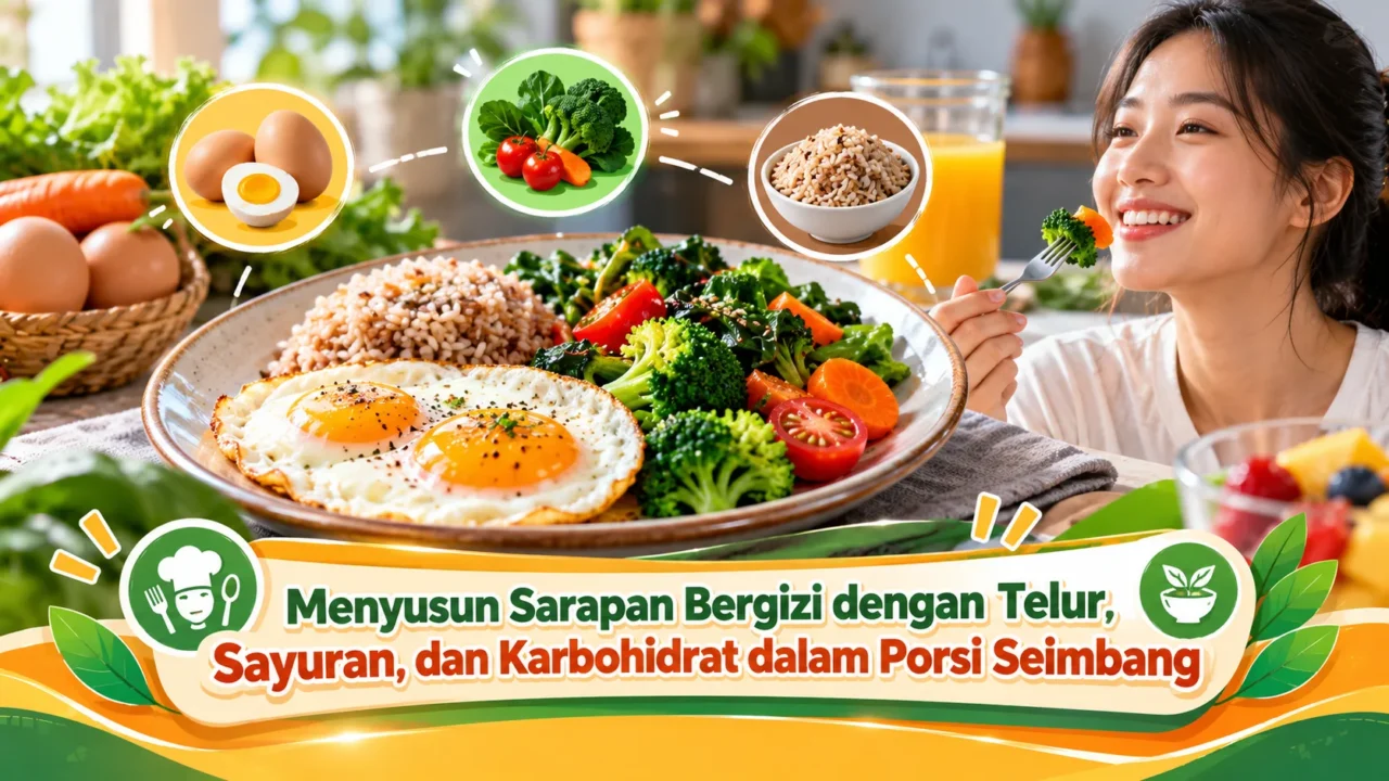 Menyusun Sarapan Bergizi dengan Telur, Sayuran, dan Karbohidrat dalam Porsi Seimbang